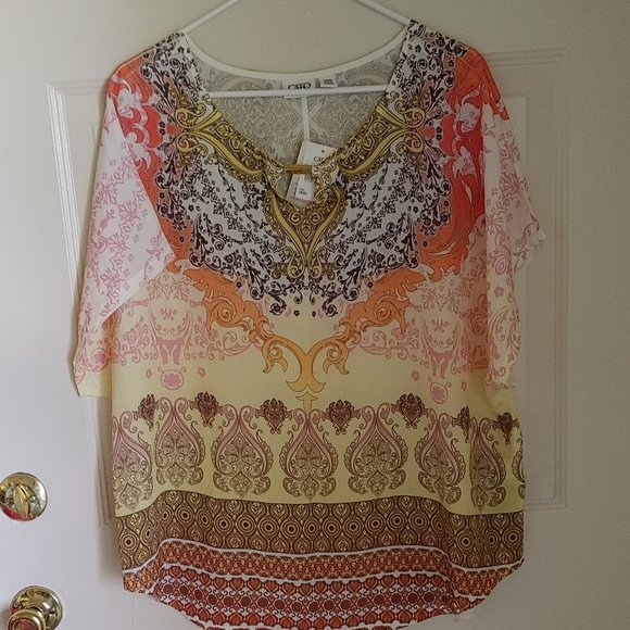 Cato Plus Size Blouse Yellow/Orange Paisley Sz 18-20W - Picture 2 of 7